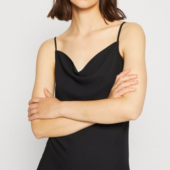 Monki Tiered Midi Dress Cowl Neck Black Y2K EU 38 - Picture 3 of 11